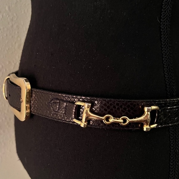ESCADA Women’s Gold Tone Hardware Horse Bit Black Snake Skin Belt Size Large main image 9